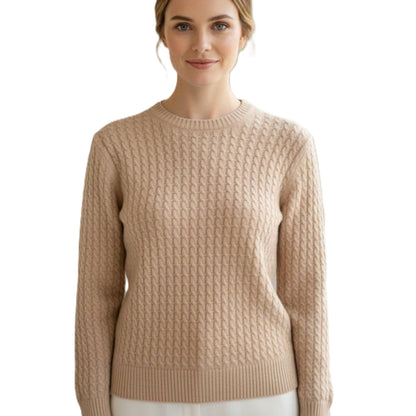 Grace Cable-Knit Cashmere Crewneck | 100% Pure Himalayan Women's Sweater Beige