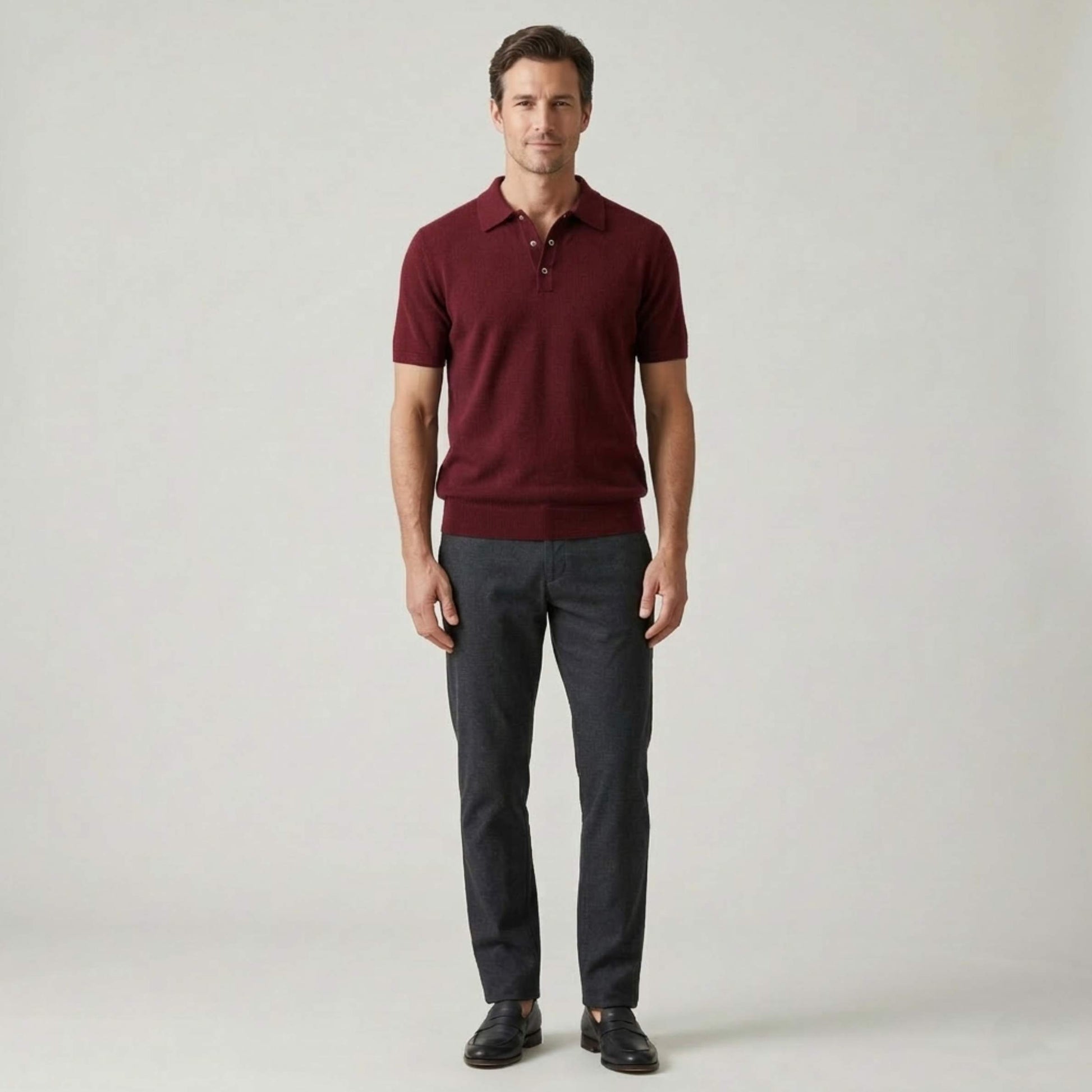 Wine Red Handcrafted Cashmere Polo T-Shirt for Men