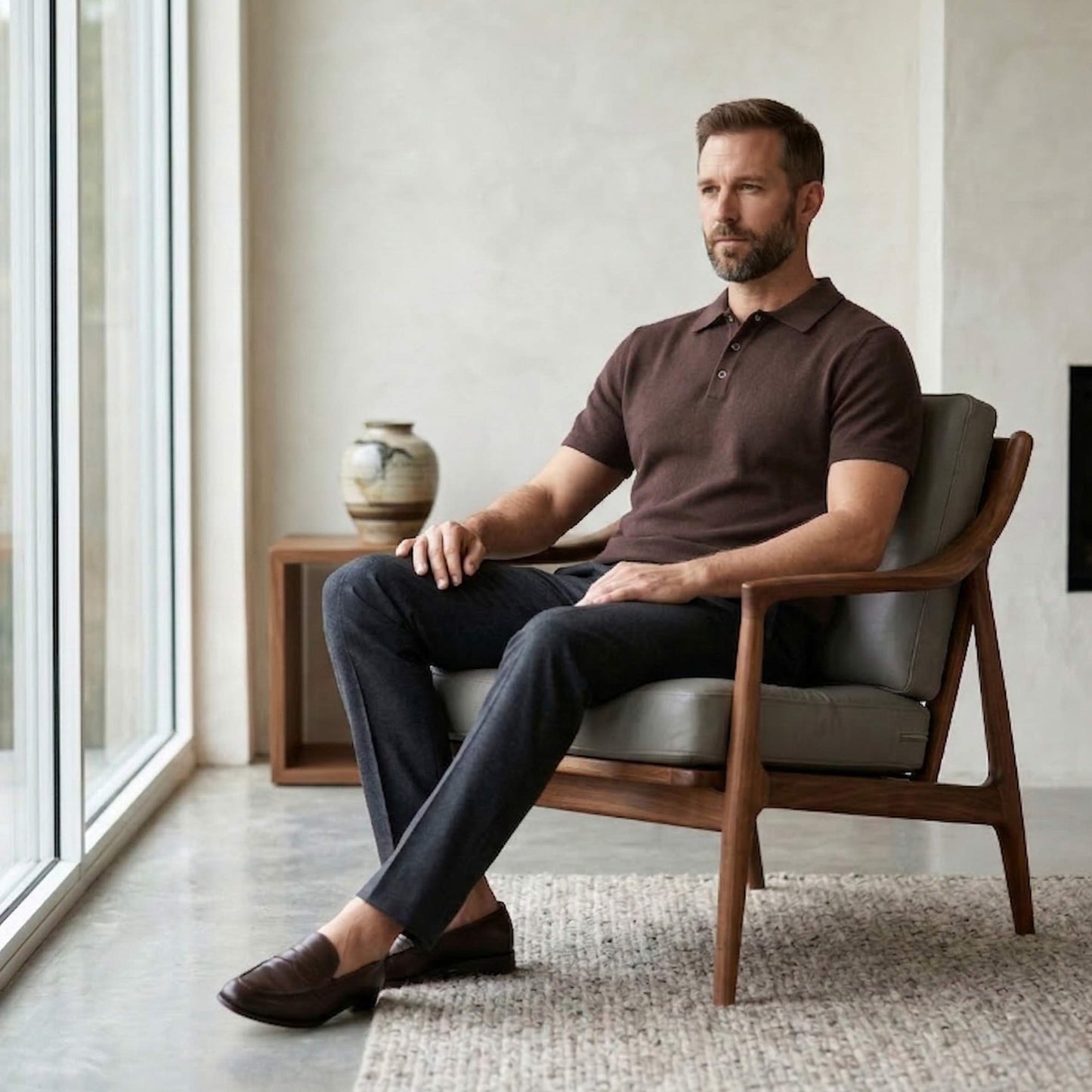Brown Cashmere Polo T-Shirt for Men