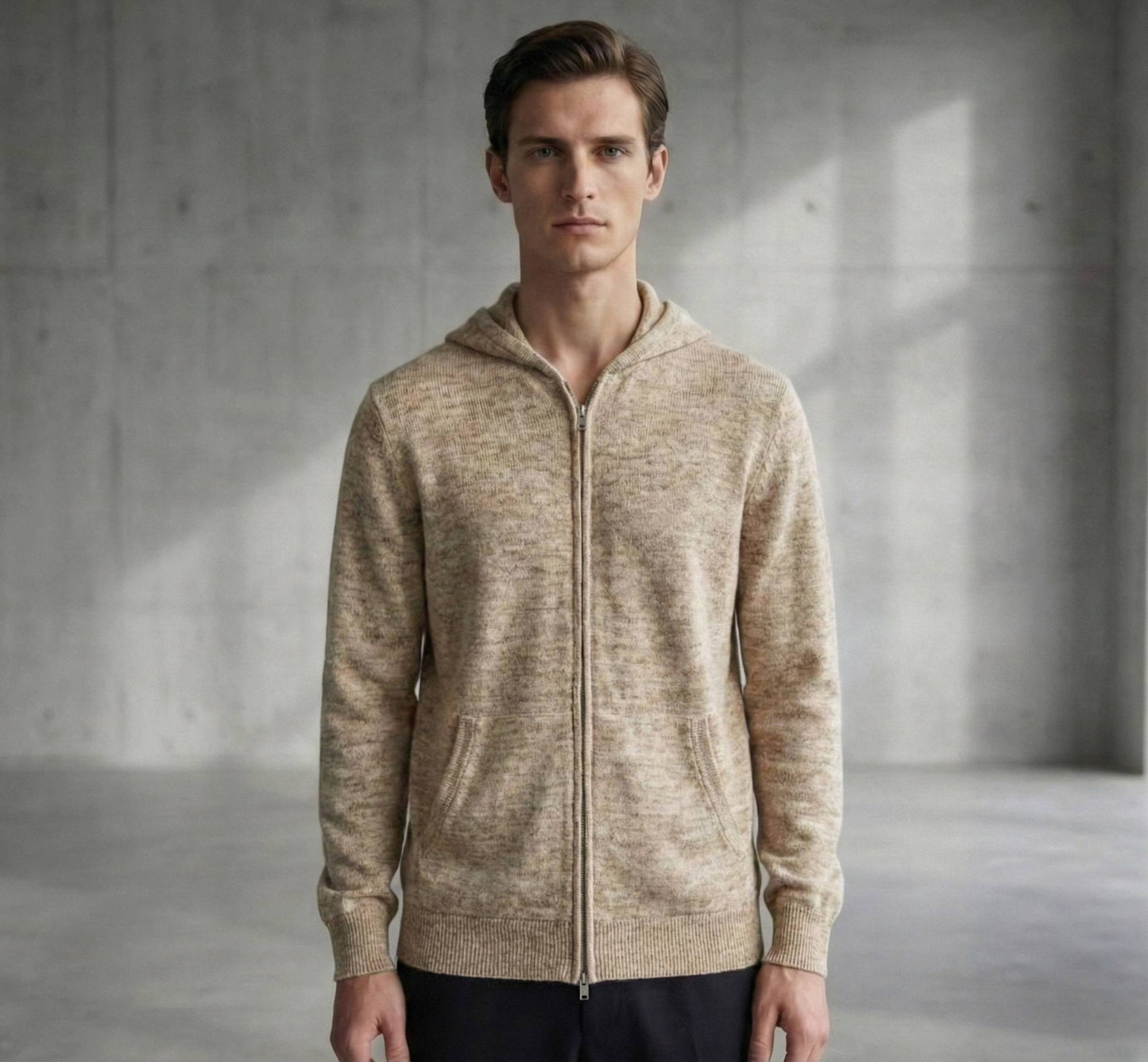 The Kora Zip Hoodie | Heavyweight Undyed Cashmere (375g) Oatmeal Melange
