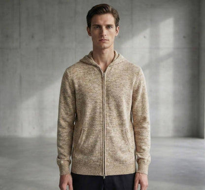 The Kora Zip Hoodie | Heavyweight Undyed Cashmere (375g) Oatmeal Melange