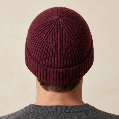 Men's hand-knit ribbed cashmere beanie, Noma in Wine Red - view 4
