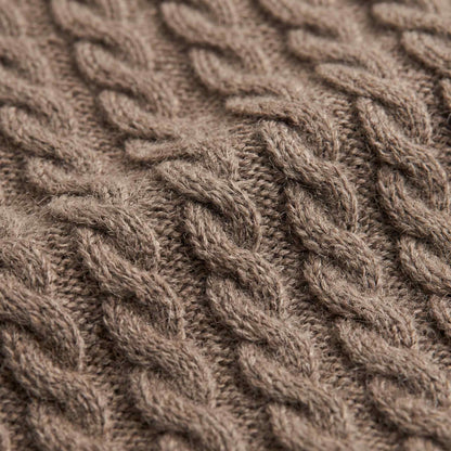 Women's cable-knit cashmere crewneck sweater, Grace in Brown - view 5