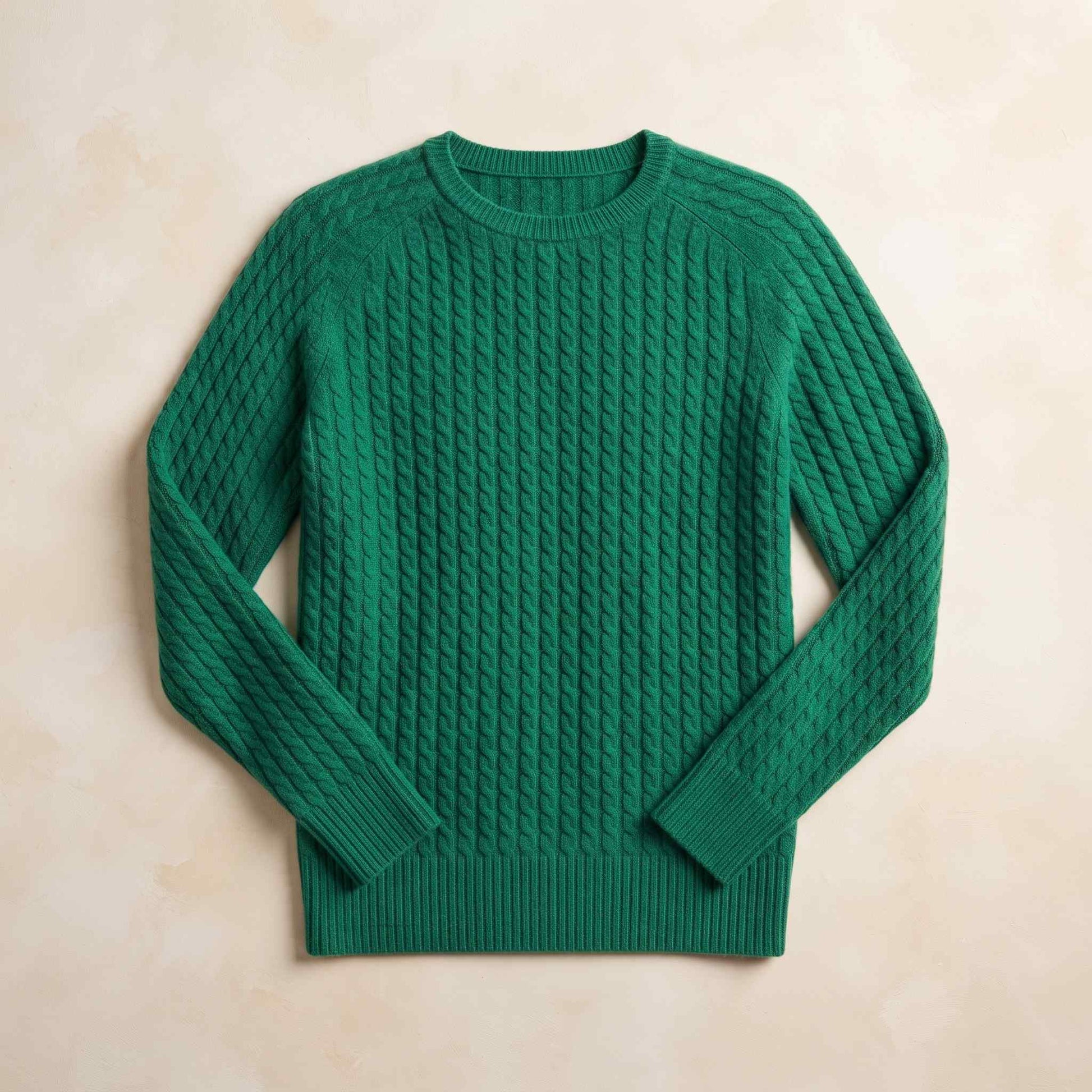 Women's cable-knit cashmere crewneck sweater, Grace in Kelly Green - view 4