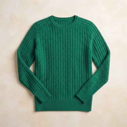 Women's cable-knit cashmere crewneck sweater, Grace in Kelly Green - view 4