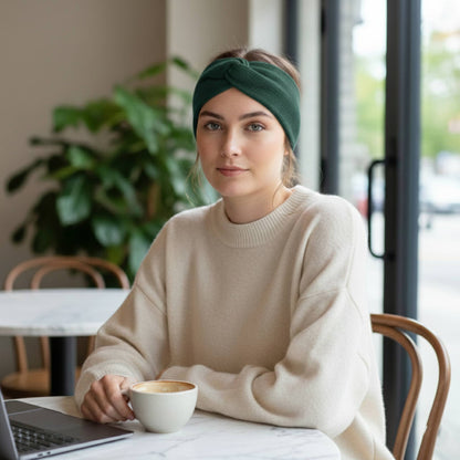 The Gomba Band | Twisted Front 100% Pure Cashmere Headband | 2-Ply 16 Micron Hand-Knit Ear Warmer