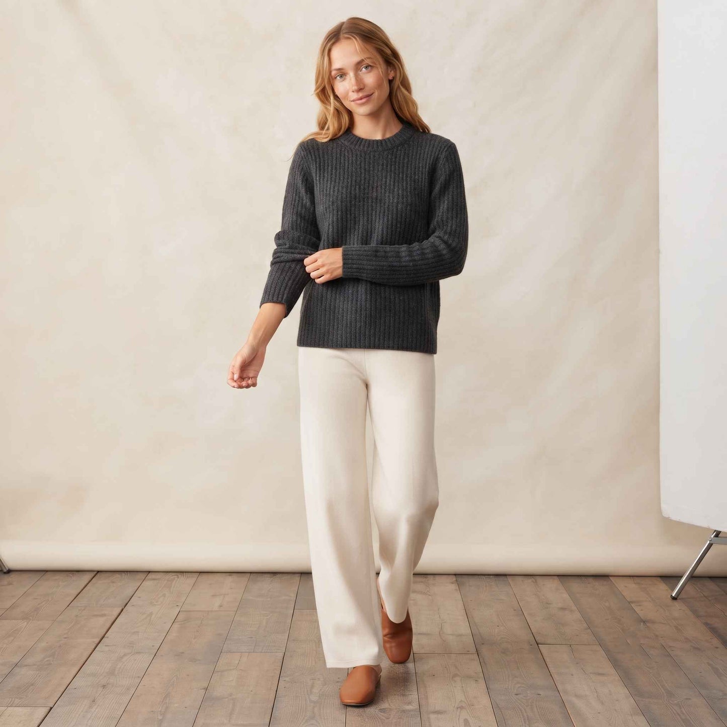 Women's Cashmere Sweater - Ella Ribbed in Dark Grey Melange - view 5