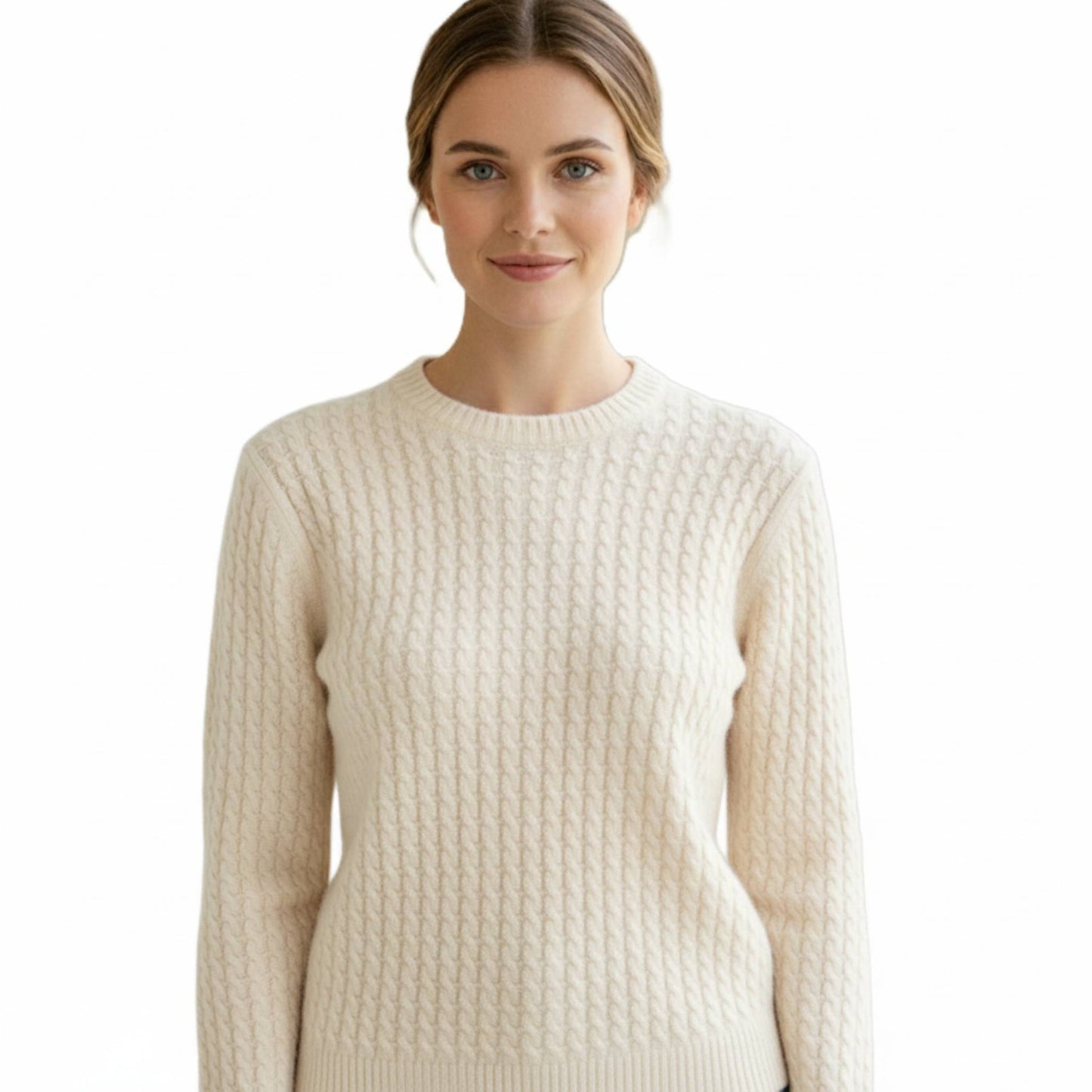 Grace Cable-Knit Cashmere Crewneck | 100% Pure Himalayan Women's Sweater Off white
