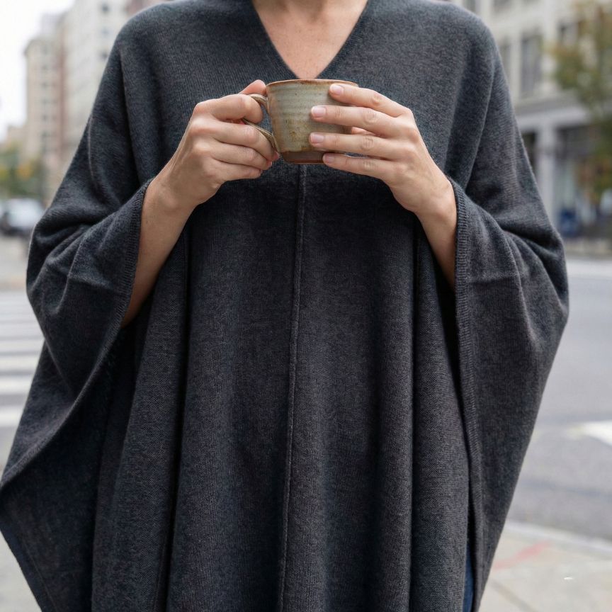 The V-Neck Poncho | 100% Undyed Pure Himalayan Cashmere