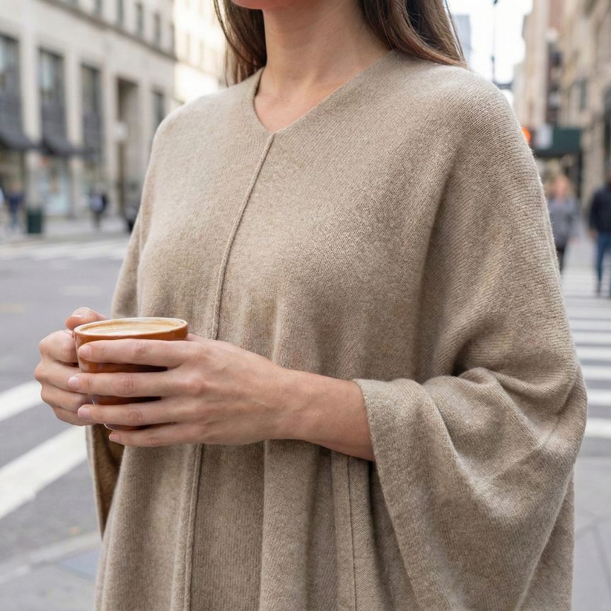 The V-Neck Poncho | 100% Undyed Pure Himalayan Cashmere