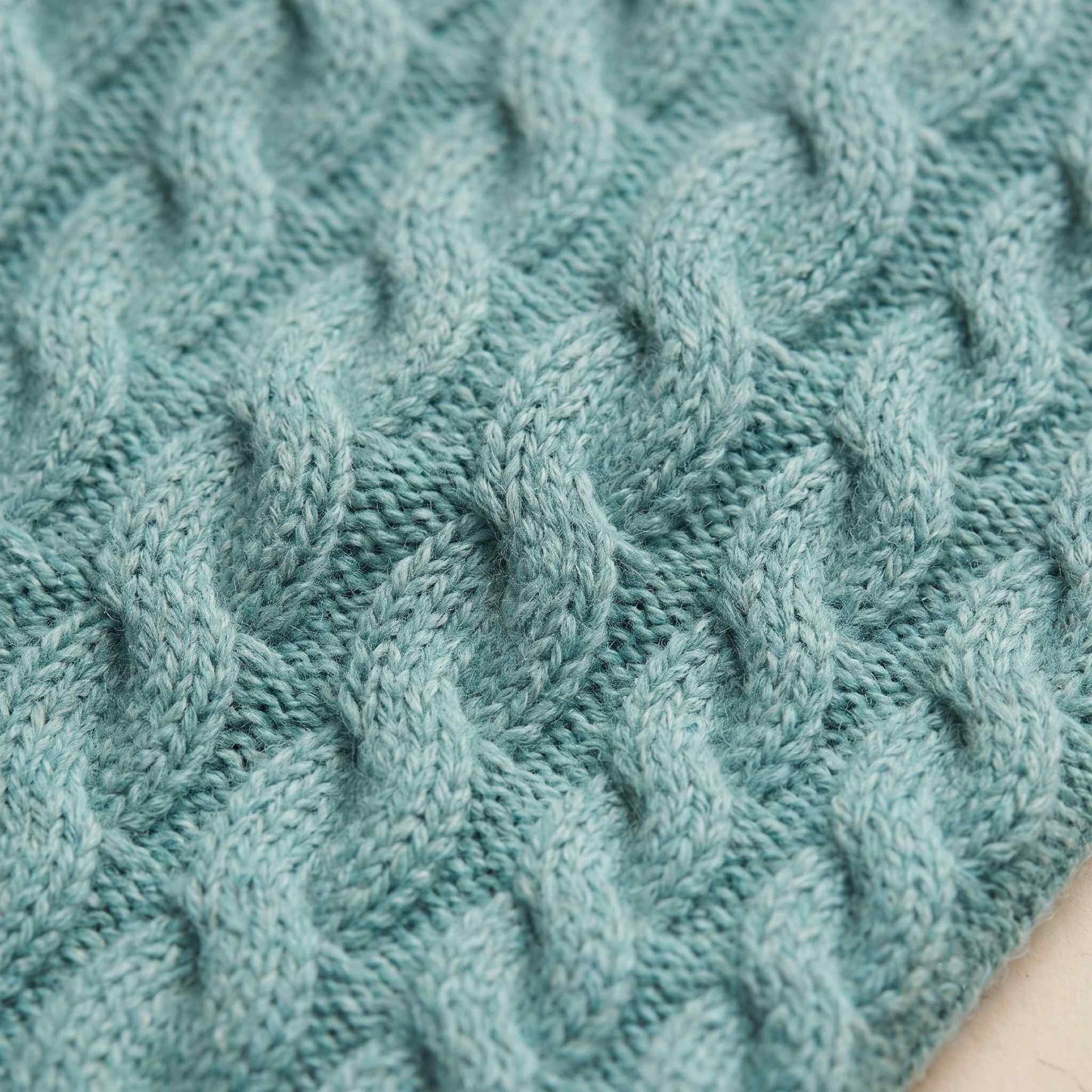 Women's cable-knit cashmere crewneck sweater, Grace in Aqua-Blue - view 5