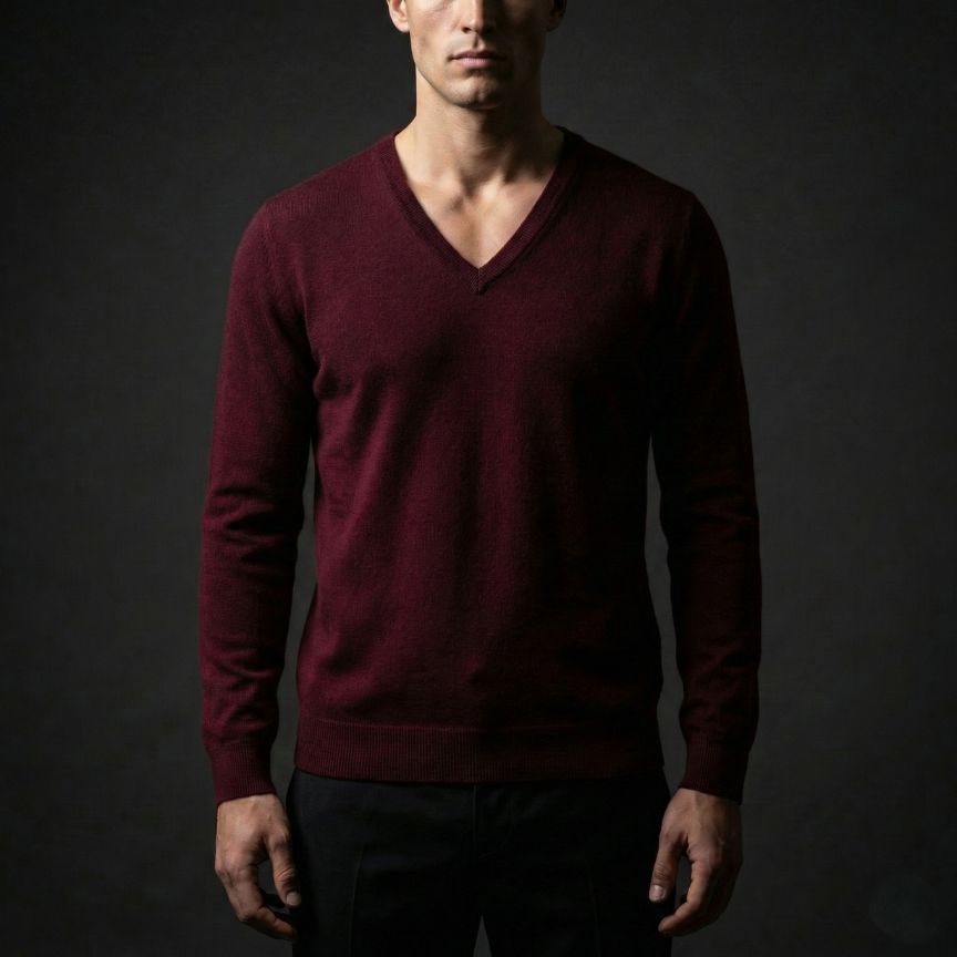 Man wearing a maroon sweater against a dark background