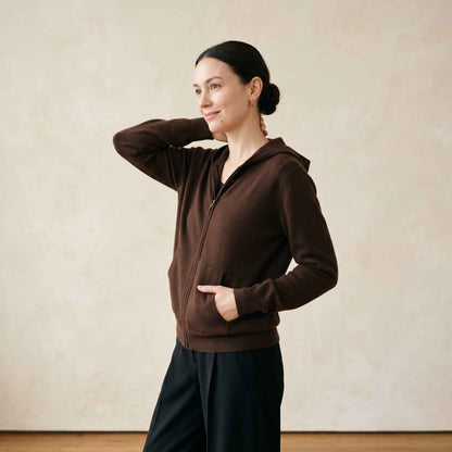 100% Cashmere Women's Zip Hoodie — 12-Gauge 2-Ply 16-Micron Himalayan Cashmere