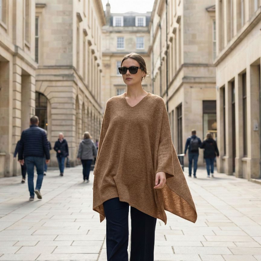 The V-Neck Poncho | 100% Undyed Pure Himalayan Cashmere