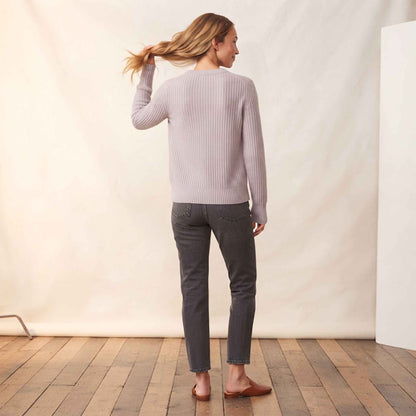 Women's heavyweight ribbed cashmere crewneck sweater in Lilac — view 5