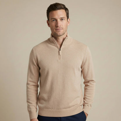 Pure Himalayan Cashmere Half-Zip | Men's Embrace Sweater Beige