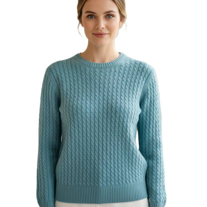 Grace Cable-Knit Cashmere Crewneck | 100% Pure Himalayan Women's Sweater Aqua