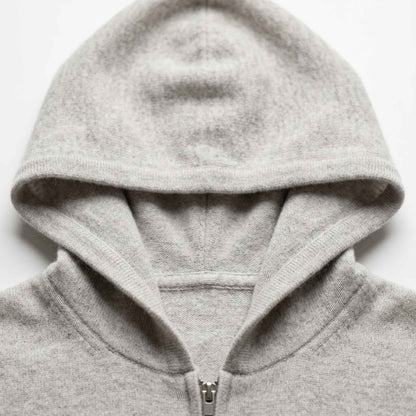 100% Undyed Cashmere Women's Zip Hoodie — Natural Melange, Chemical-Free