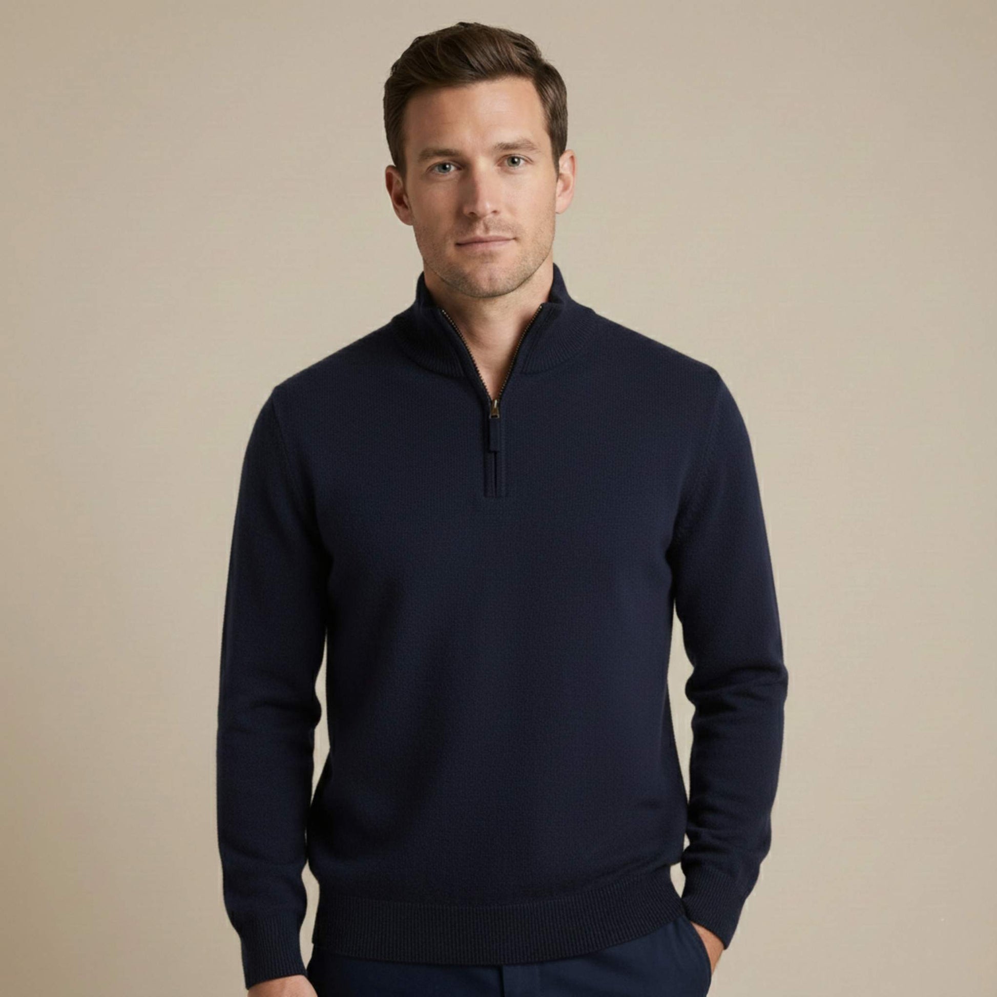 Pure Himalayan Cashmere Half-Zip | Men's Embrace Sweater Dark Navy