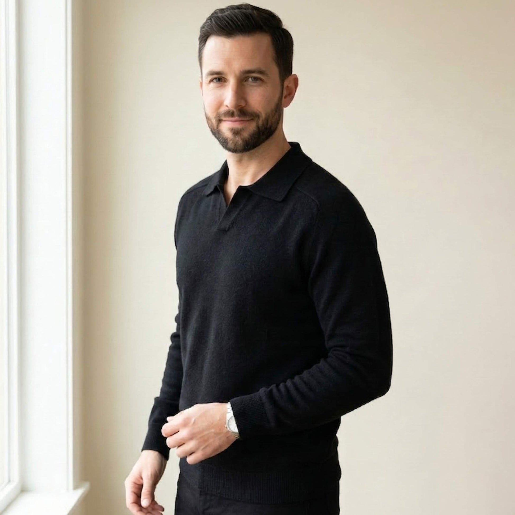 Pure Cashmere Polo Sweater | Men's Johnny Collar | 250g Himalayan Cashmere | Handcrafted in Nepal | Lumusae