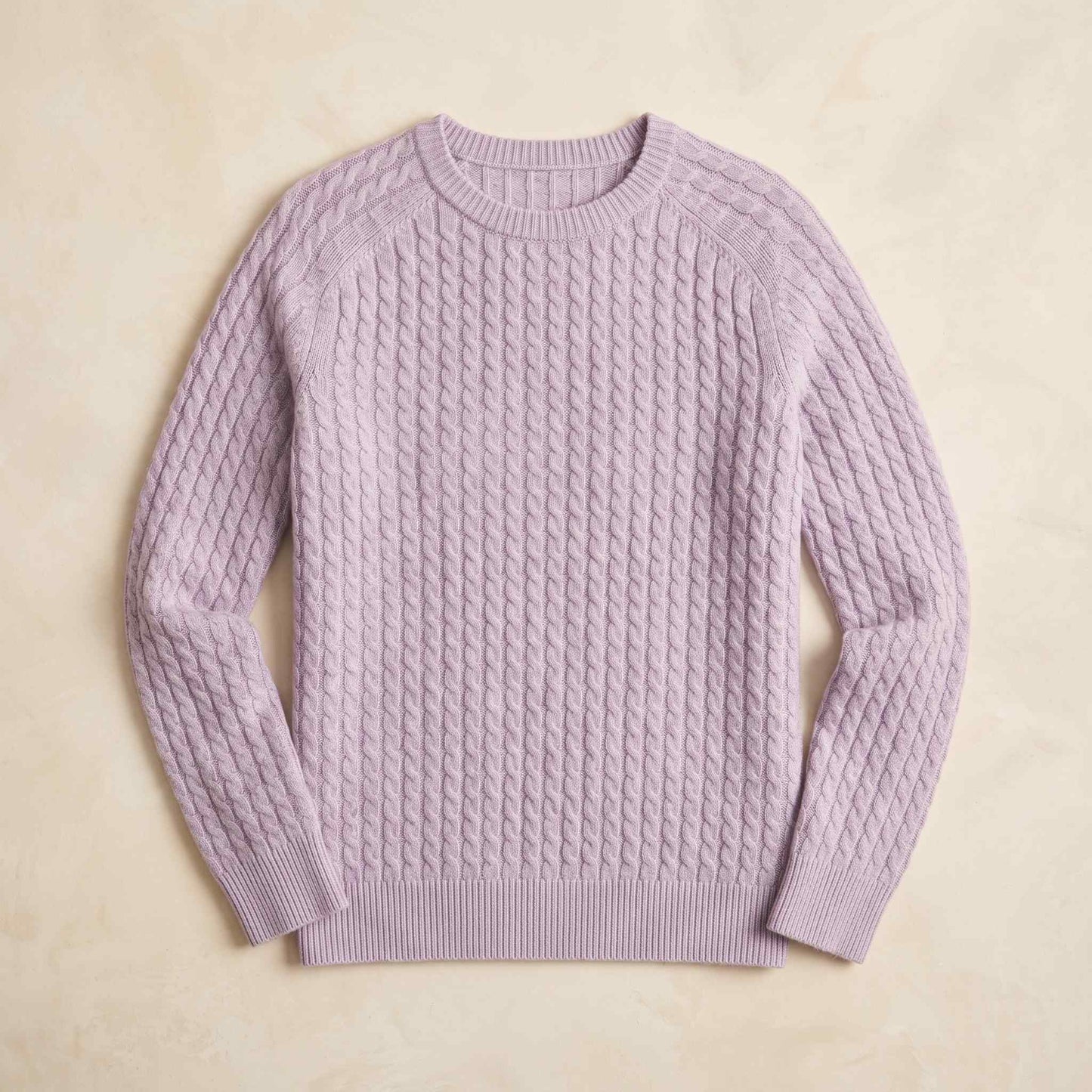 Women's cable-knit cashmere crewneck sweater, Grace in Lilac - view 3