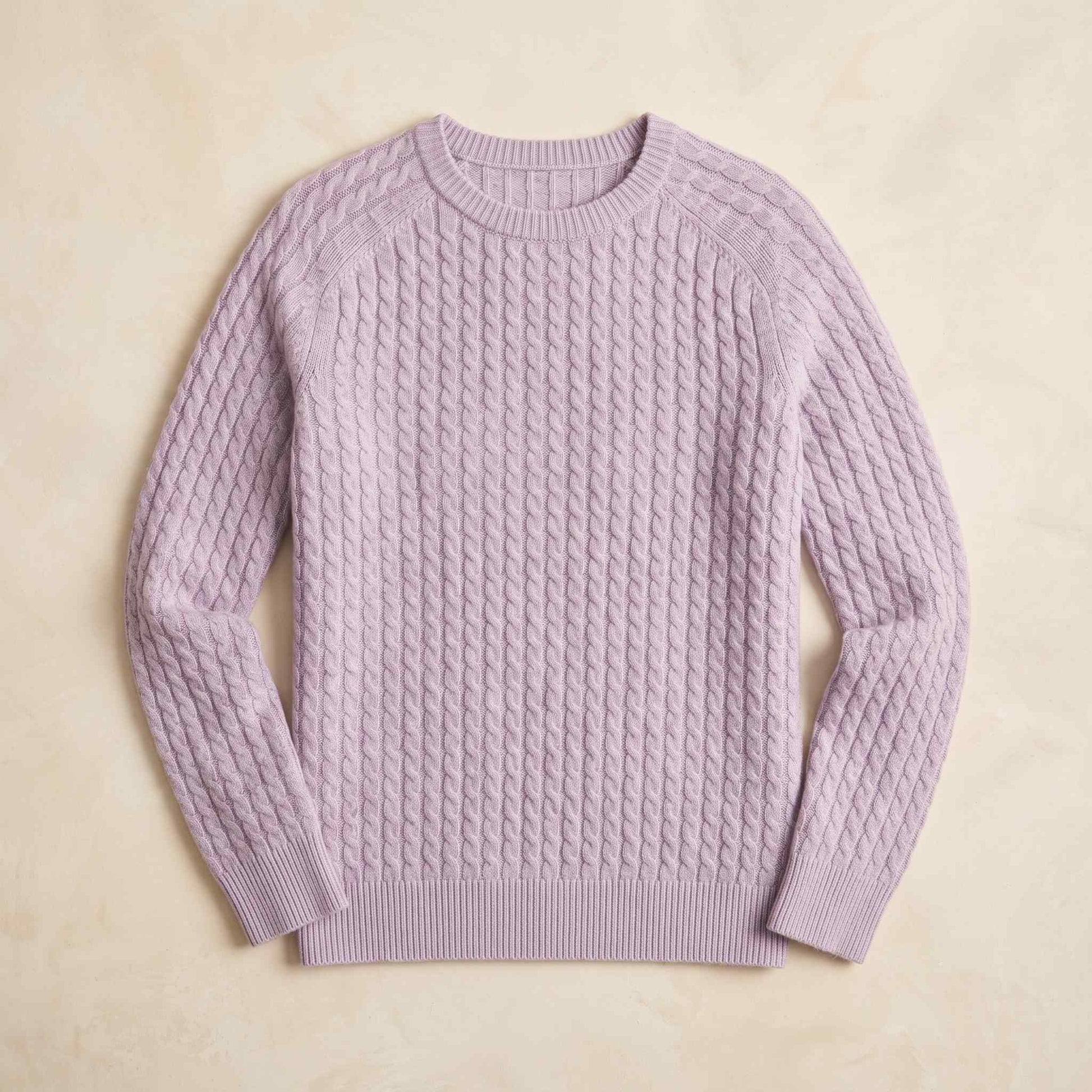 Women's cable-knit cashmere crewneck sweater, Grace in Lilac - view 3