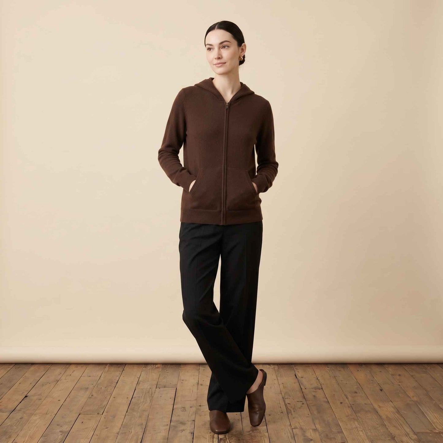100% Cashmere Women's Zip Hoodie — 12-Gauge 2-Ply 16-Micron Himalayan Cashmere