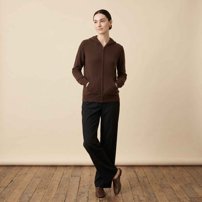 100% Cashmere Women's Zip Hoodie — 12-Gauge 2-Ply 16-Micron Himalayan Cashmere