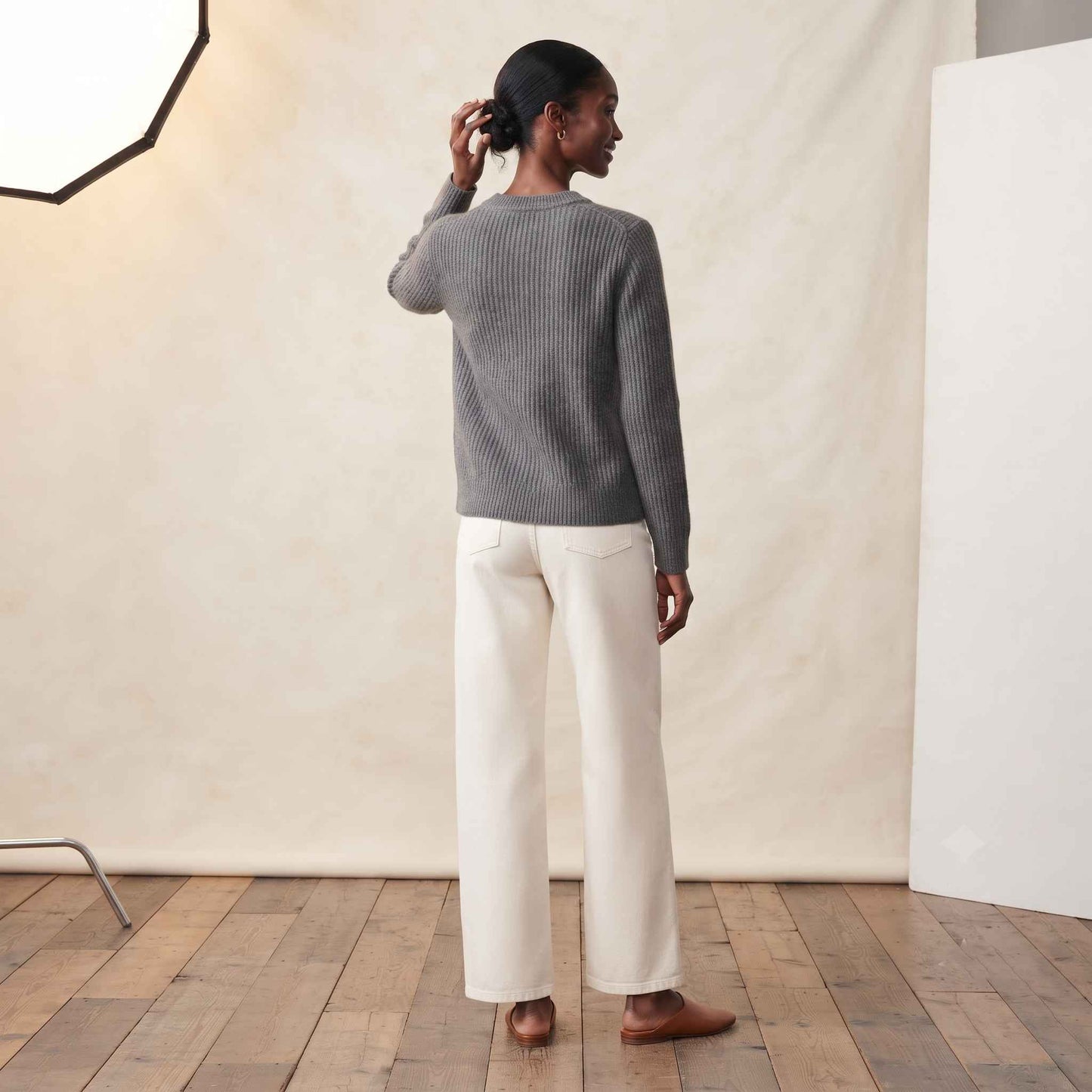 Women's Cashmere Sweater - Ella Ribbed in Mid Grey Melange - view 3