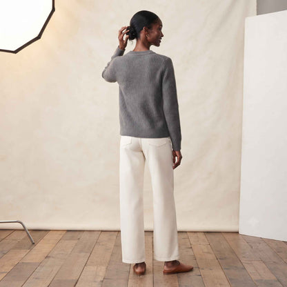 Women's Cashmere Sweater - Ella Ribbed in Mid Grey Melange - view 3