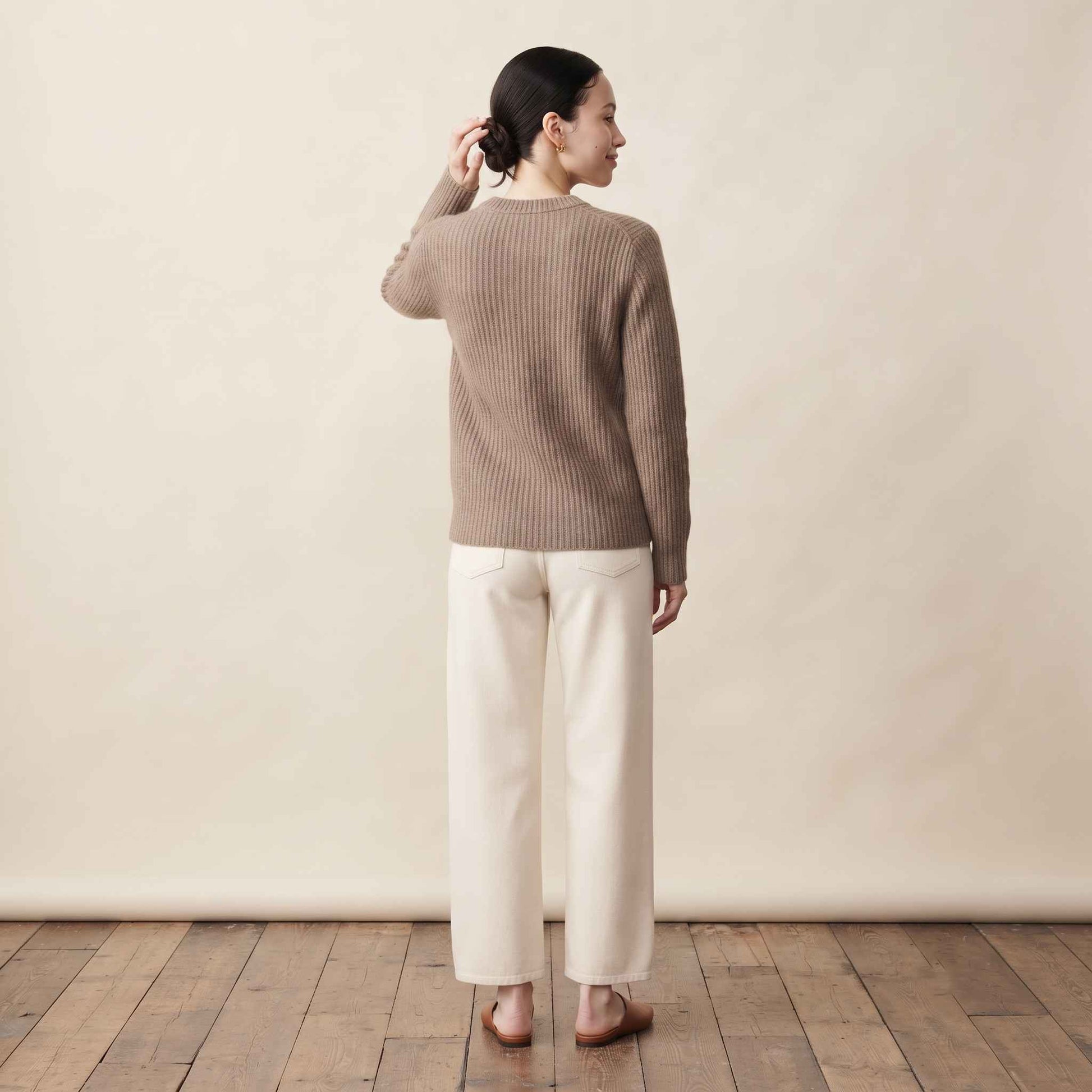 Women's Cashmere Sweater - Ella Ribbed in Toast Melange - view 4