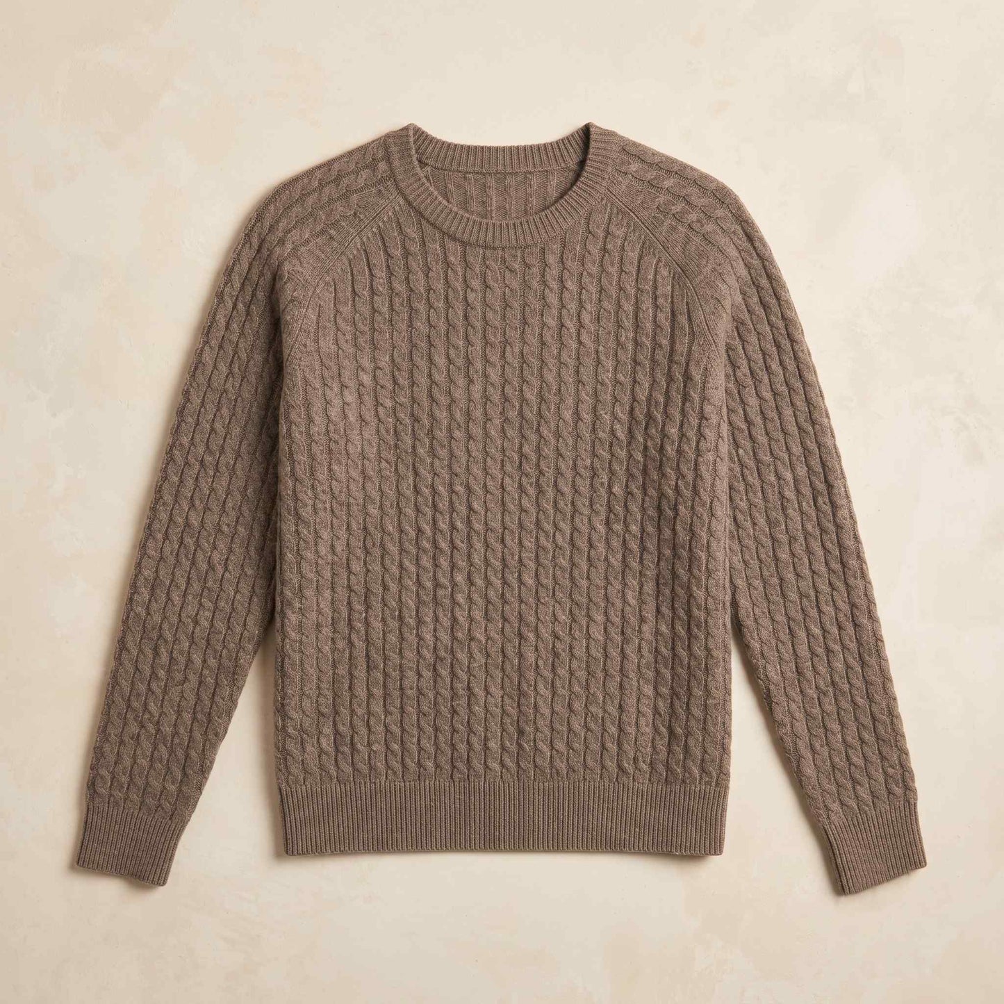Women's cable-knit cashmere crewneck sweater, Grace in Brown - view 6