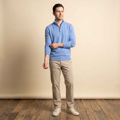 Men's cashmere half-zip sweater, Embrace in Sky blue - view 2