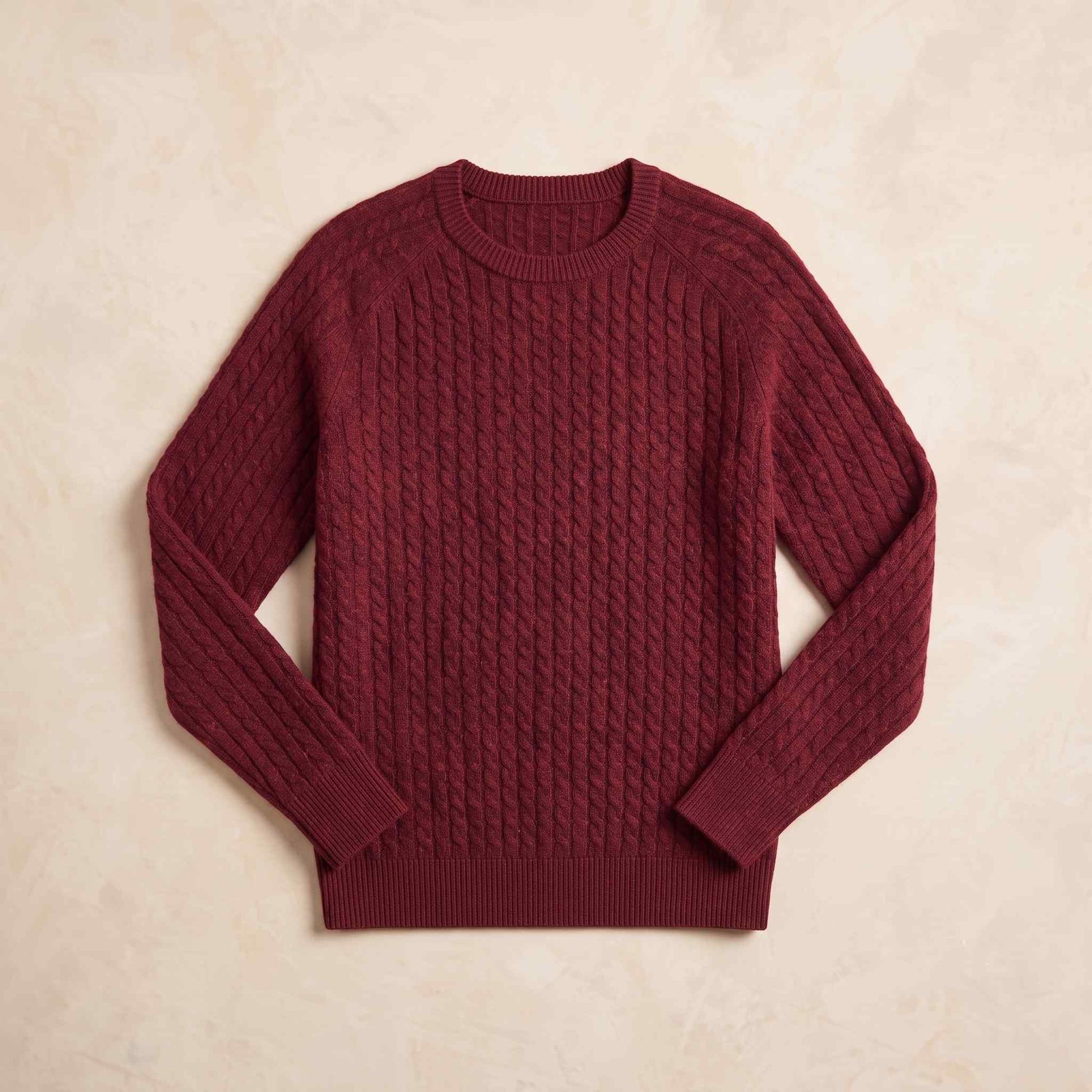 Women's cable-knit cashmere crewneck sweater, Grace in Red Wine - view 6