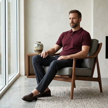 Wine Red Handcrafted in Nepal Cashmere Polo T-Shirt for Men