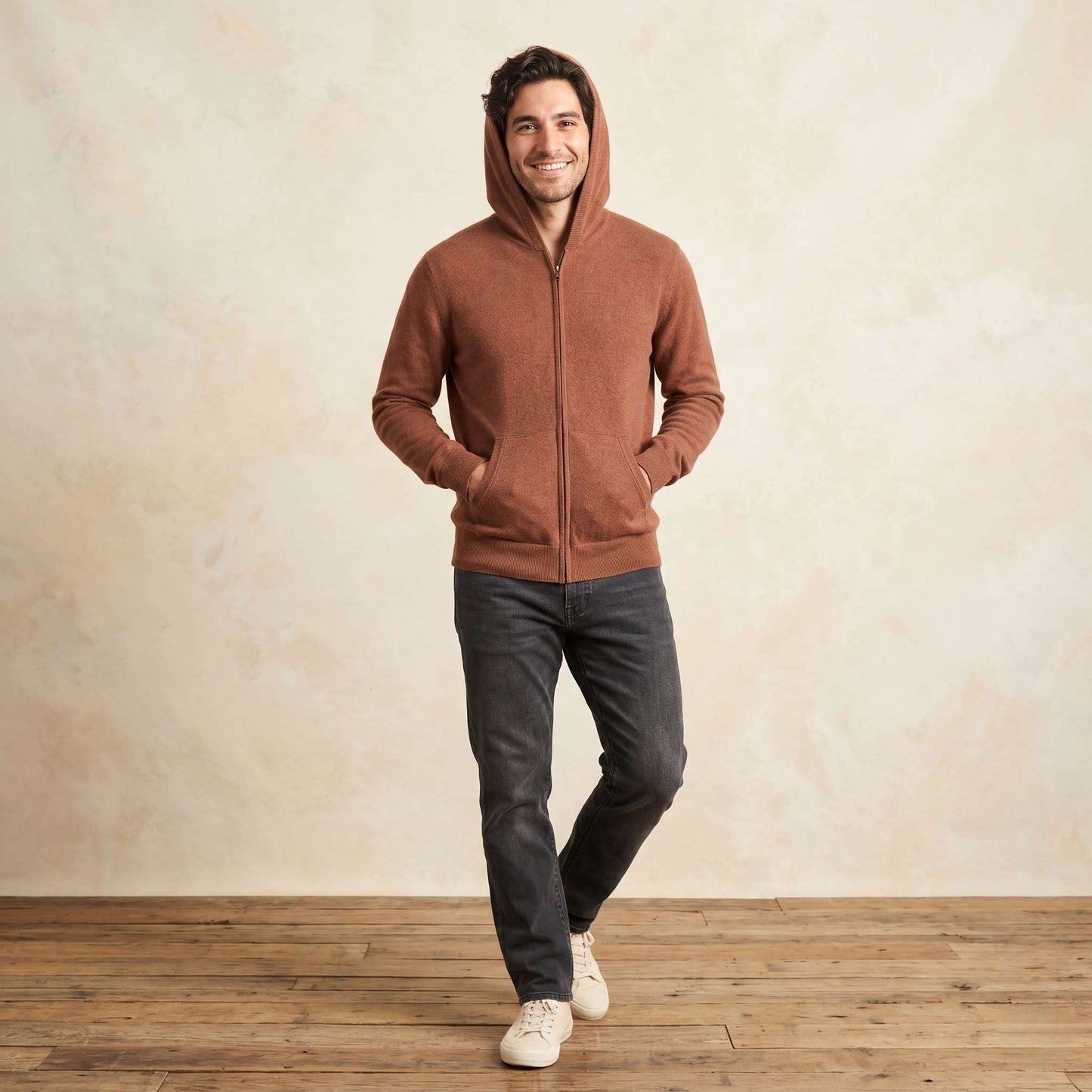 Original Kora Zip Himalayan Cashmere Hoodie For Men in Caramel — Himalayan cashmere, view 1