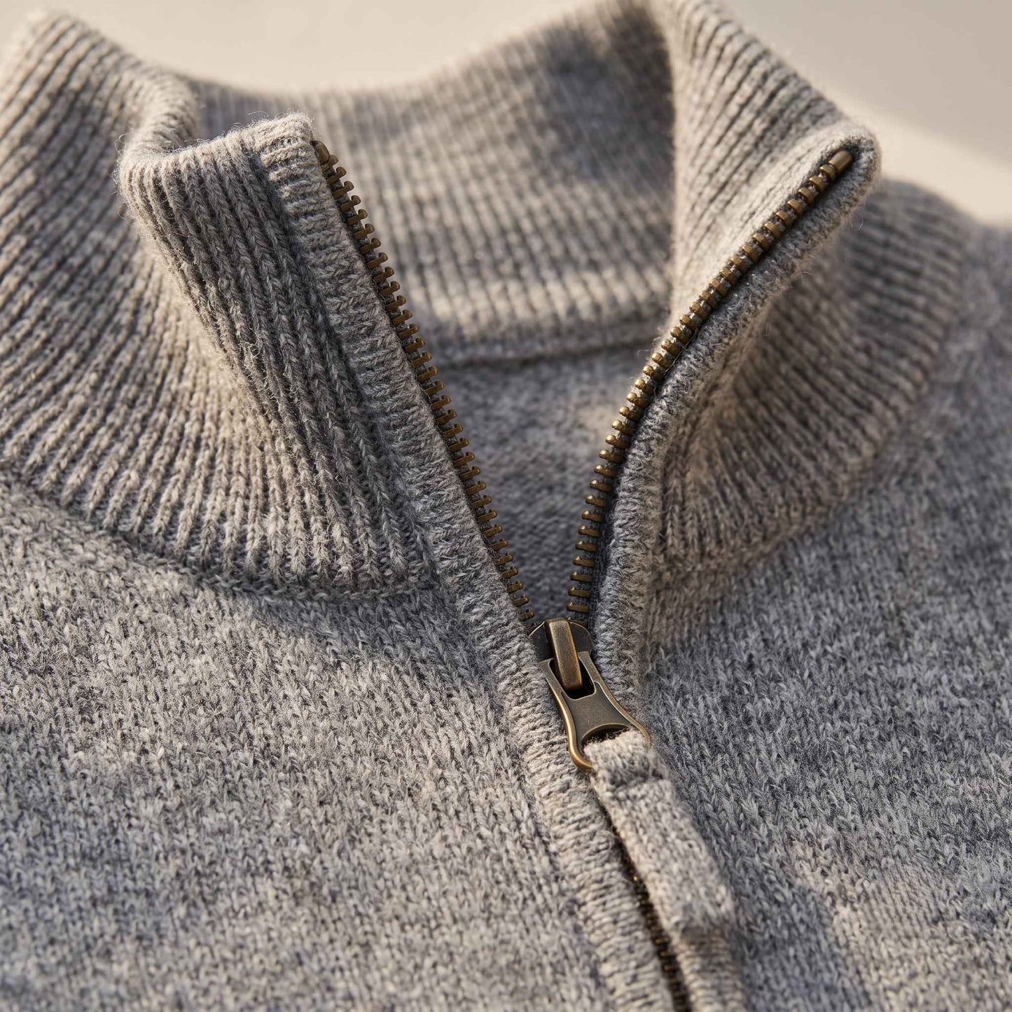 Men's undyed cashmere quarter-zip sweater, Executive in Mid Grey Melange - view 3