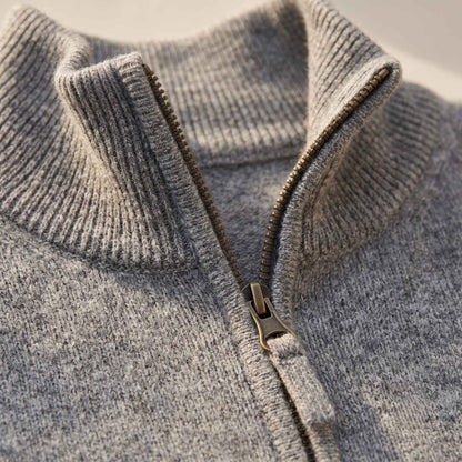 Men's undyed cashmere quarter-zip sweater, Executive in Mid Grey Melange - view 3