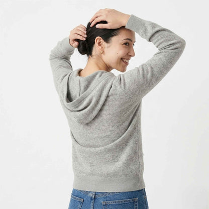 100% Undyed Cashmere Women's Zip Hoodie — Natural Melange, Chemical-Free