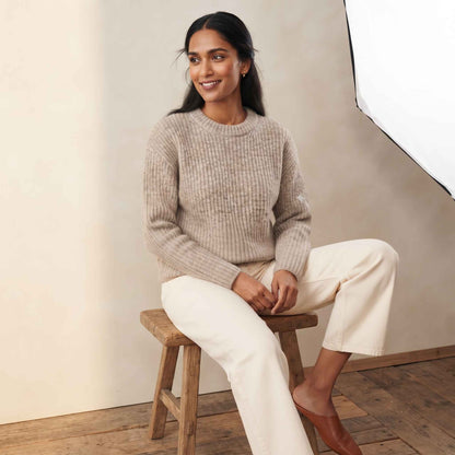 Women's Cashmere Sweater - Ella Ribbed in Oatmeal Melange - view 6