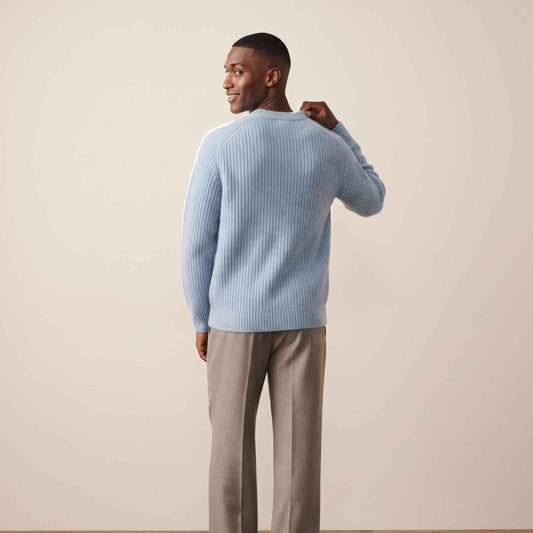 Men's ultra-thick 4-ply cashmere crewneck sweater in Sky Blue — view 6