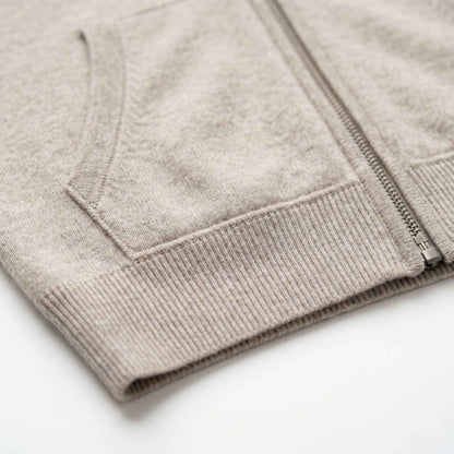 100% Undyed Cashmere Women's Zip Hoodie — Natural Melange, Chemical-Free