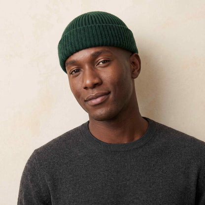 Men's hand-knit ribbed cashmere beanie, Noma in Pine - view 6