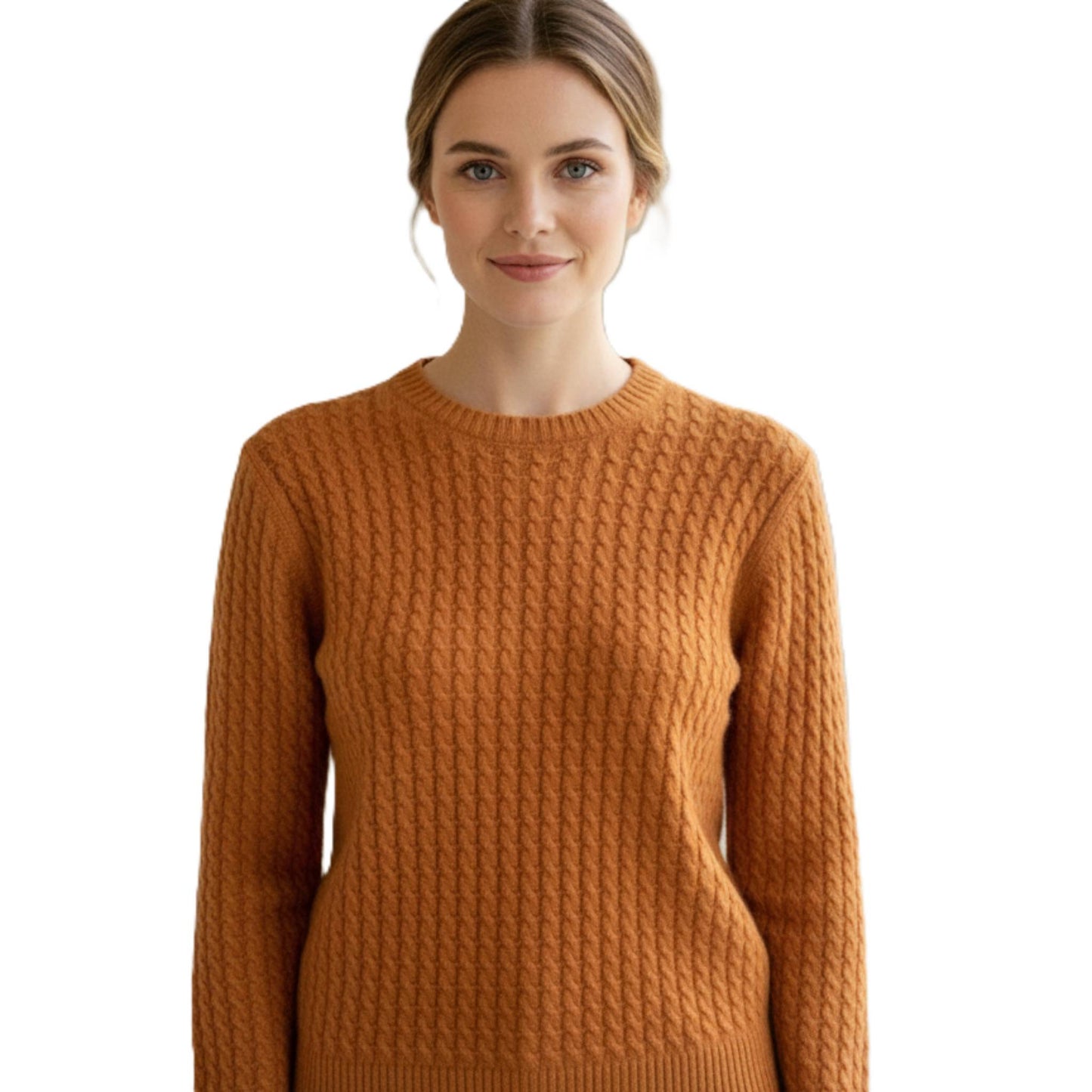 Grace Cable-Knit Cashmere Crewneck | 100% Pure Himalayan Women's Sweater Amber