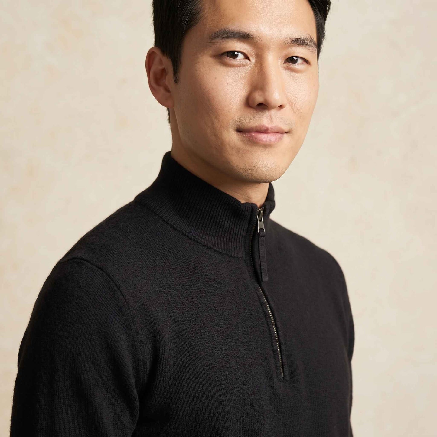 Men's cashmere half-zip sweater, Embrace in Deep Onyx - view 4