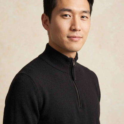 Men's cashmere half-zip sweater, Embrace in Deep Onyx - view 4