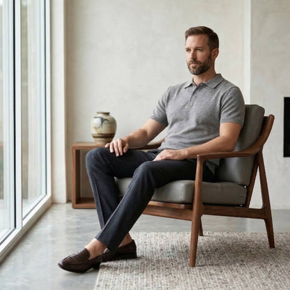 Heather Gray Cashmere Polo T-Shirt for Men