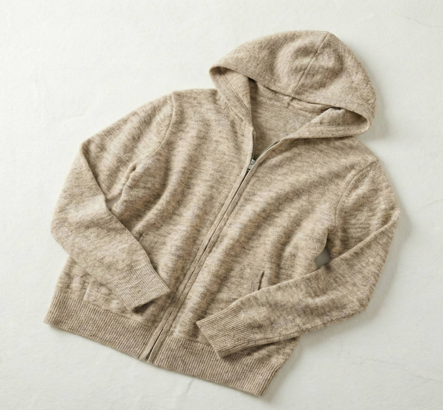 Authentic Oatmeal Melange Kora Zip Cashmere Hoodie 