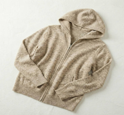 Authentic Oatmeal Melange Kora Zip Cashmere Hoodie 