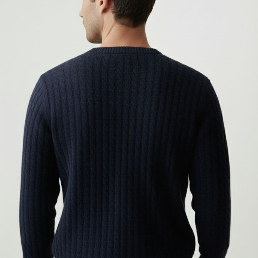 Dark Navy Atlas Cable Sweater | Hand-Knitted Pure Himalayan Cashmere